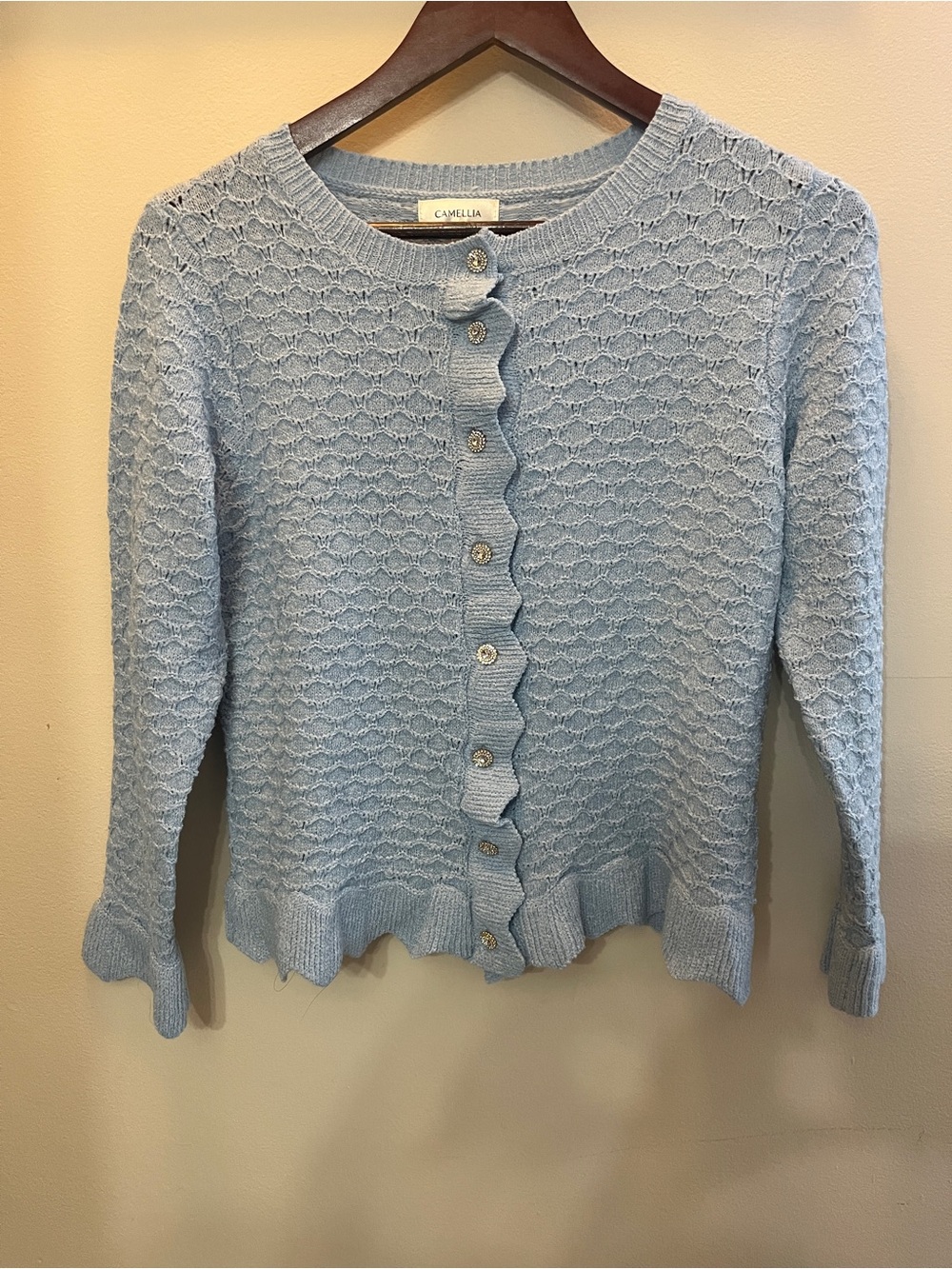 Camellia Light Blue Scalloped Knit Cardigan
